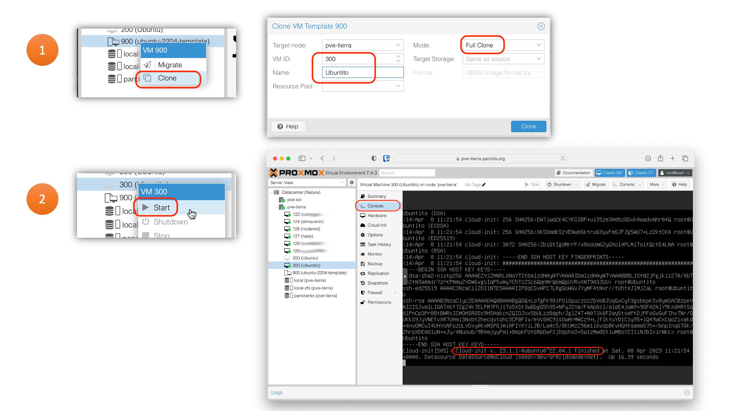 Creo una VM (clonando la plantilla) y la arranco.
